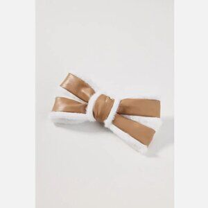 NWT Anthropologie Fuzzy Faux-Leather Bow Barrette Tan